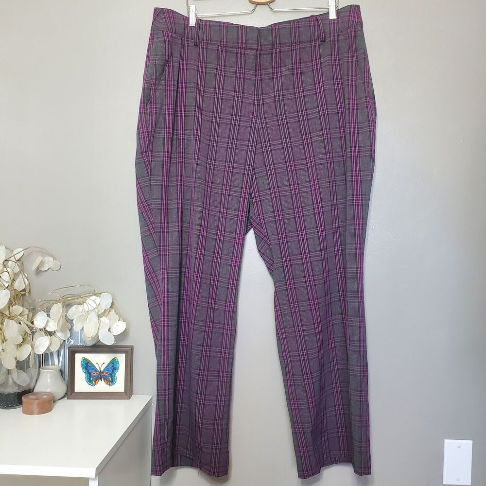 Lane Bryant Pants Womens Size 22 Purple Gray Plaid Dress Casual Trousers 2016